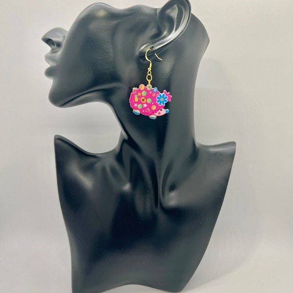 Hedgehog Earrings - Hippy Earrings - Animal Earrings - Psychedelic Earrings - Picture 5 of 7